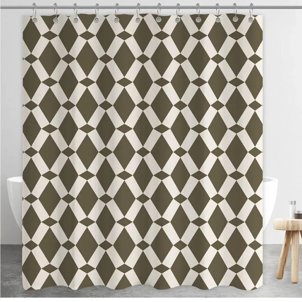 - Morden Shower Curtain For Bathroom, Geometric Olive Green Bathroom Curta…